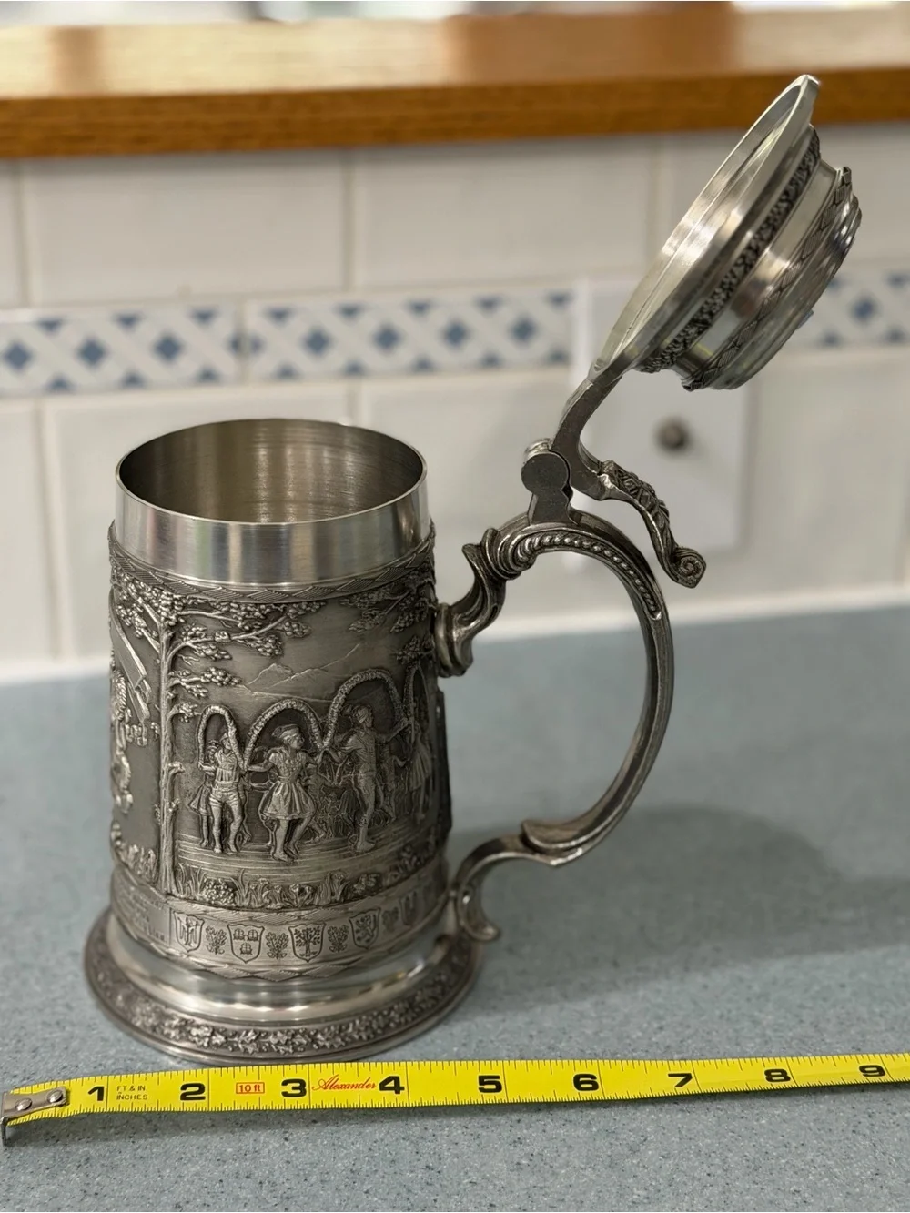 1970s SKS - Zinn Bavaria Germany Beer Stein Coat of Arms Lidded Authentic